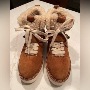 COACH Urban Hiker Suede & Shearling Brown Ankle Boots - EUC - Size 7.5